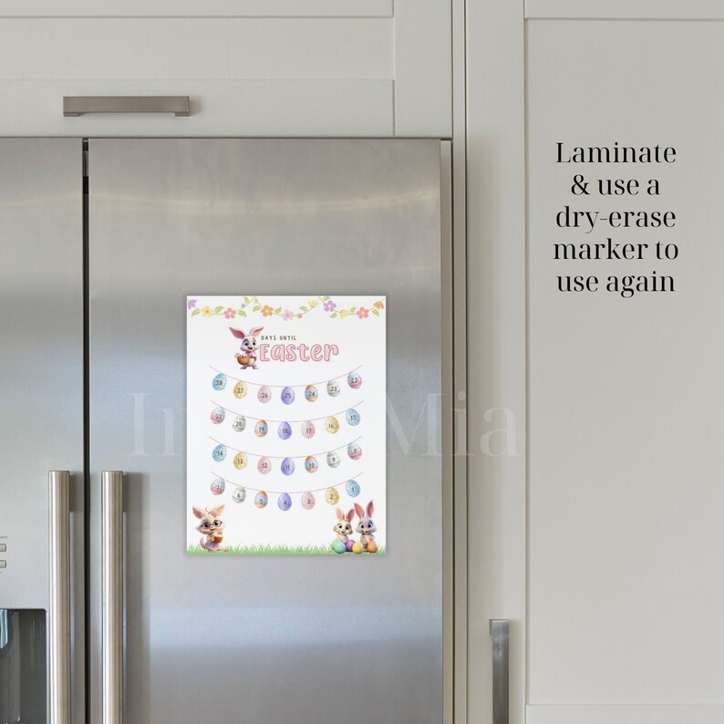 May include: A printable Easter countdown calendar featuring a bunny rabbit and colourful eggs. The calendar has a white background with pink, blue, and yellow accents. The text "Days Until Easter" is at the top of the calendar.