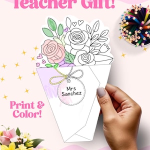 Teacher Appreciation Card Printable, DIY Flower Bouquet Craft, Teacher Thank You Card, End‑of‑Year Gift, Kids Color‑Cut Activity