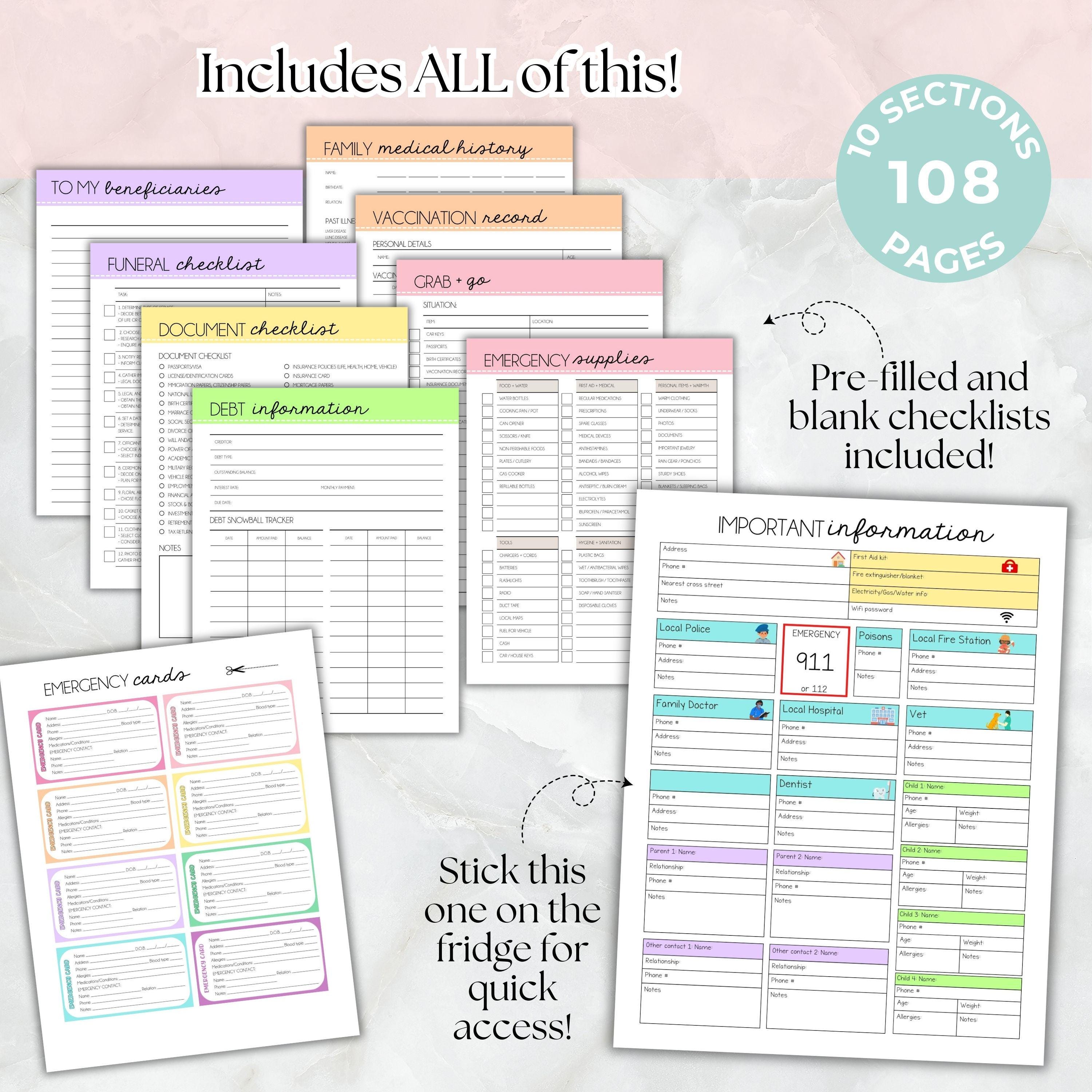 Just in Case Binder, Printable Emergency Planner Fillable, What If ...