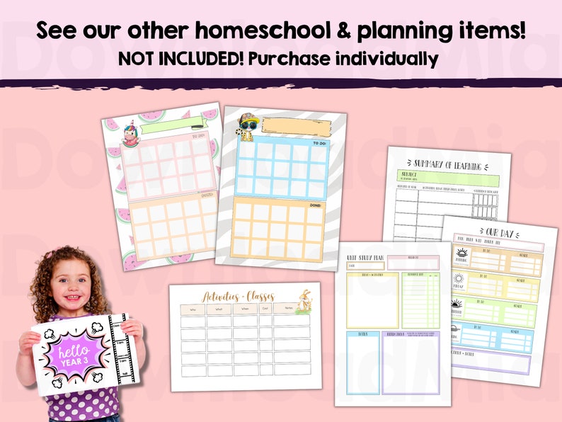 Weekly Schedule Homeschool Kids Plan and To Do List Responsibility Chart for Planning Jobs, Routines and School Work. Homeschool printable image 7