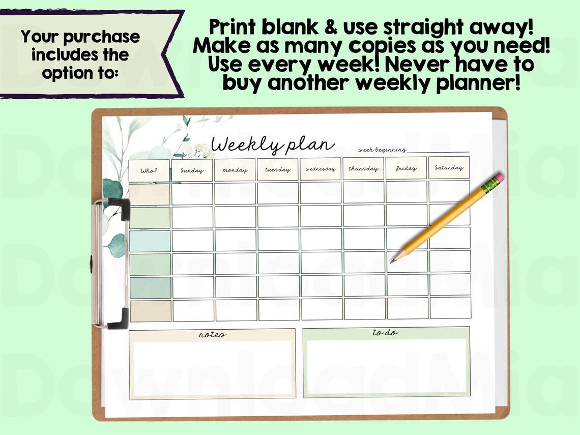 Weekly Family Schedule Plan Chore Chart and to Do List Responsibility ...