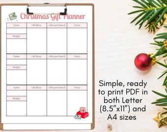Christmas gift planner | Gift List | Holiday planner | Minimal Holiday Budget Tracker | Simple Christmas Present Plan