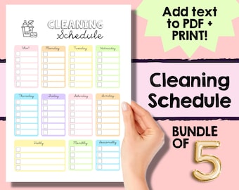 Cleaning Schedule chart checklist. Customisable Digital Printable Cleaning Chart. Simple for families. Organise your cleaning routine.