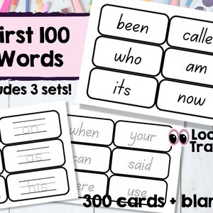 Sight words flashcards Kids First 100, Tracing & Writing cards for School or Homeschool Planning digital printable