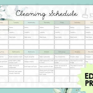 Cleaning Schedule. Cleaning Checklist. Customisable Digital Printable cleaning chart. Family cleaning routine. Housework schedule.