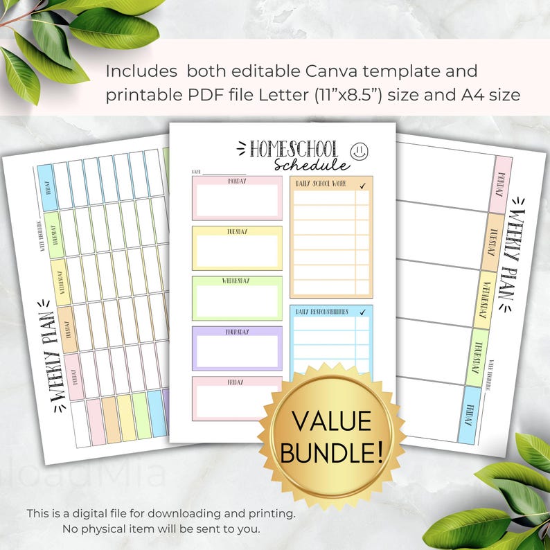Weekly Plan Rainbow Homeschool Kids Printable Editable Schedule to Do ...