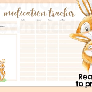 Medicatietracker-grafiekrecord Maak een medicijnschema. Bewerken en afdrukken. Geweldig voor kinderen, baby's, school. Eenvoudige boho met minimaal formaat