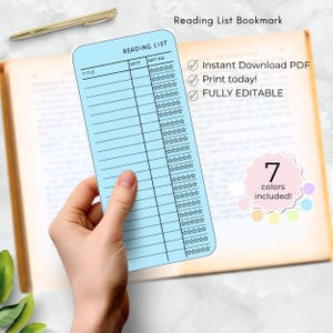 Leseliste Lesezeichen farbige druckbare Bibliothek Karte Lesezeichen, personalisierte Buch-Tracker für Kinder, drucken Sie zu Hause Vorlage bearbeitbaren Namen