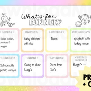 Meal plan Weekly Menu Digital Printable Simple Minimal What’s for dinner Chart for your home. Great for kids & homeschool