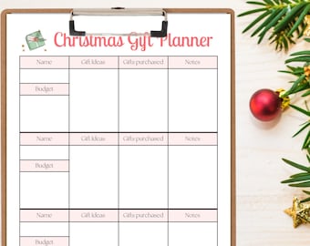 Christmas gift planner | Gift List | Holiday planner | Holiday Budget Tracker | Simple Christmas Present Plan