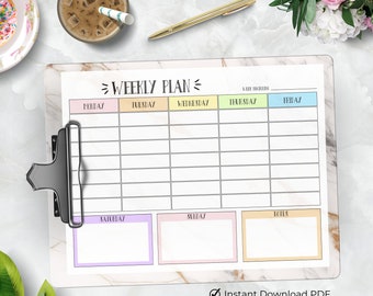 Weekly Schedule Homeschool Kids Plan and To Do List Printable Responsibility Chart for Planning Jobs, Routines and School Work