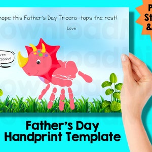 Father’s Day craft keepsake Dinosaur art gift, Father’s Day gift from kids, handprint art, handprint template, Father’s Day craft printable