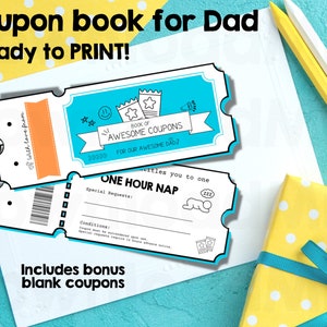 Livro de cupons de presente de dia dos pais para o pai de crianças, esposa, parceira, namorada, modelo de artesanato, cartão imprimível, pop papai