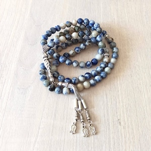 Real Sodalite Islamic Prayer 99 Beads, Tasbih 99, Misbaha, Sibha, Muslim Gifts, Personalized, Gemstone Worry beads, Blue Tasbeeh
