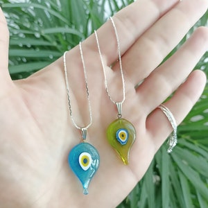 Evil Eye Necklace, Murano Glass Evil Eye, Nazar Necklace, Drop Evil Eye, Green Evil Eye, Turkish Eye Necklace, Teardrop Evil Eye, Greek Eye