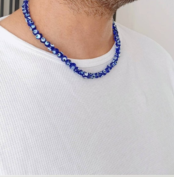Collana Da Uomo Nera Con Ciondolo Blu Malocchio, Occhio Greco O Occhio Di Allah - Foto 4