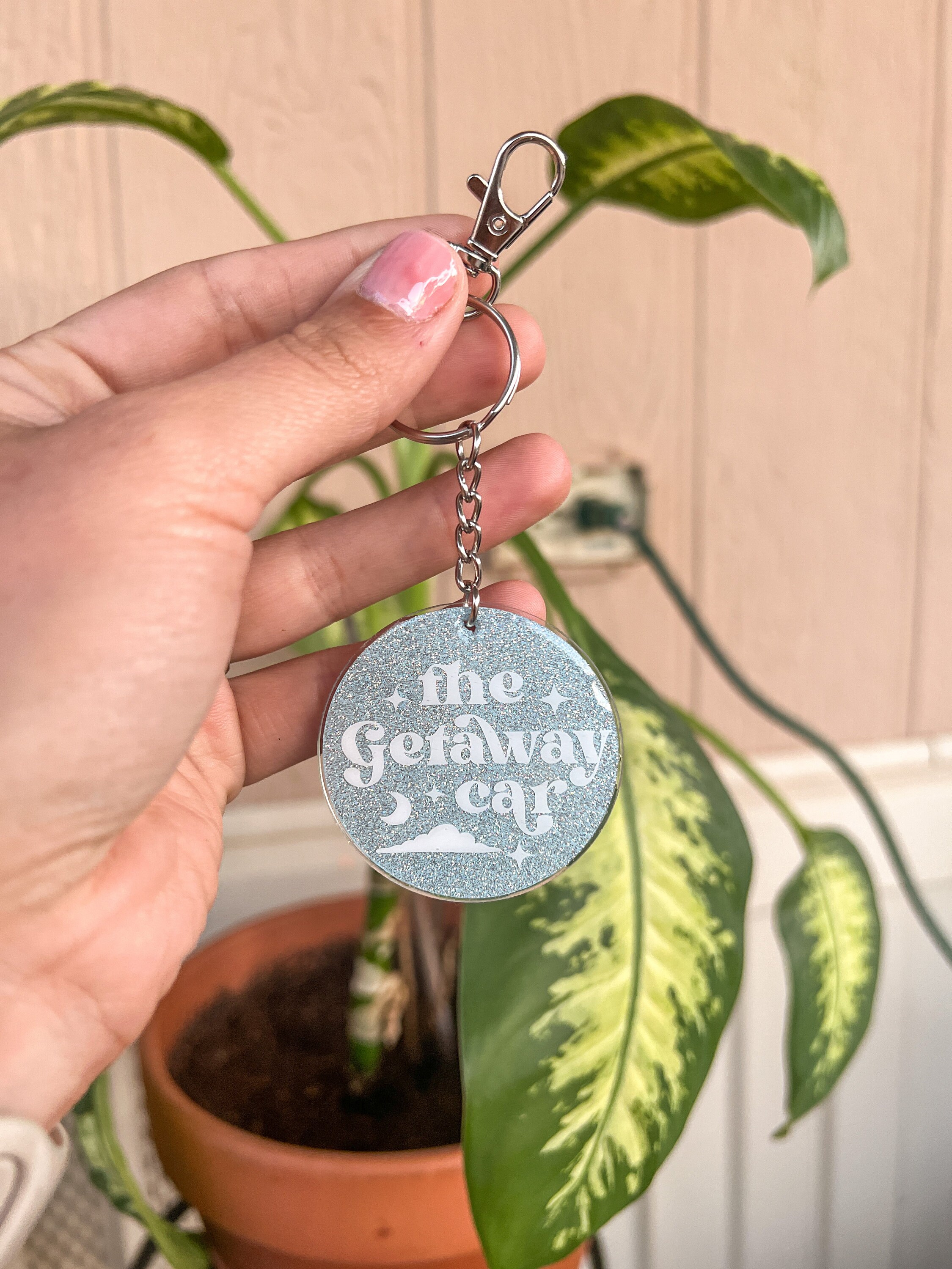 The Getaway Car Keychain Acrylic Round Keychain With Resin Etsy