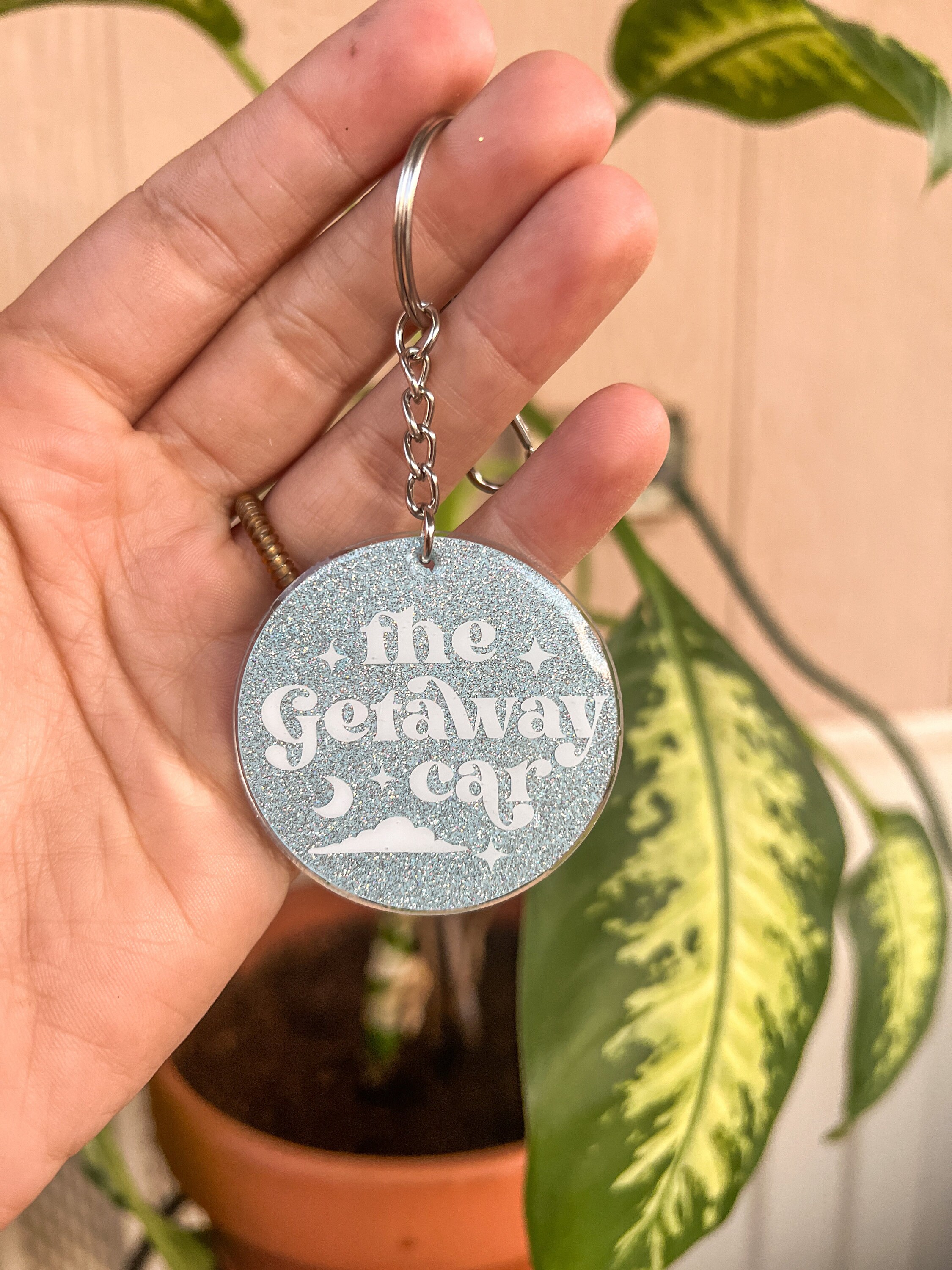 The Getaway Car Keychain Acrylic Round Keychain With Resin Etsy