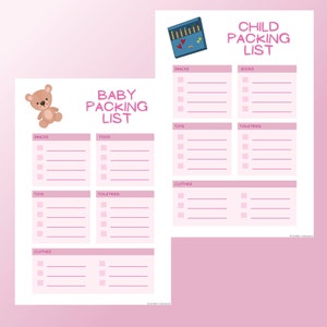Baby and Child Packing List Bundle, for Vacation and Travel