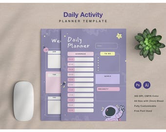 Playful Daily Planner Template: A4, Editable PSD AI EPS (Digital Download)