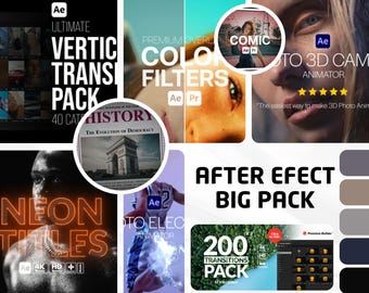 Ultimate After Effects Big Video Template Pack: przejścia, nakładki i animatory