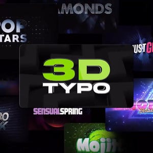 May include: A collection of colorful 3D text effects with various styles and designs. The text includes "Pop Stars", "Electro", "Diamonds", "Just Go!", "Options", "Sensual Spring", "Mojito", and "Glamour". The text is in a variety of colors, including green, blue, pink, and purple. The text is set against a black background.