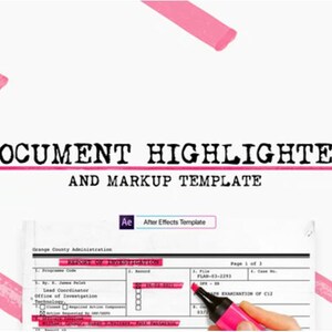 May include: A document highlighting and markup template with the text "DOCUMENT HIGHLIGHTER AND MARKUP TEMPLATE". The image shows a document being highlighted with a pink marker. Pink brushstrokes are in the background.