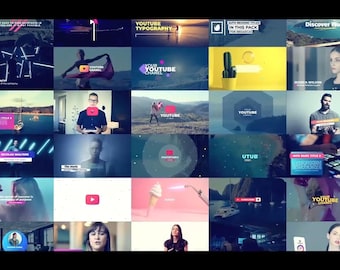 May include: A collection of colorful and animated YouTube intro and outro templates. The templates feature various designs, including geometric shapes, text overlays, and animated icons. The text "Your YouTube Channel" is featured in one of the templates.