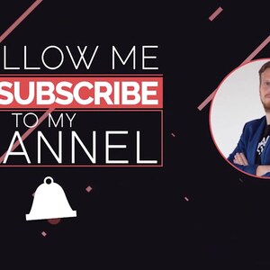May include: A black background with white text that reads "FOLLOW ME AND SUBSCRIBE TO MY CHANNEL". A white bell icon is below the text. A red rectangle is to the left of the text. A man with short brown hair is in a blue jacket and white shirt. He is smiling and has his arms crossed. He is in a white circle.