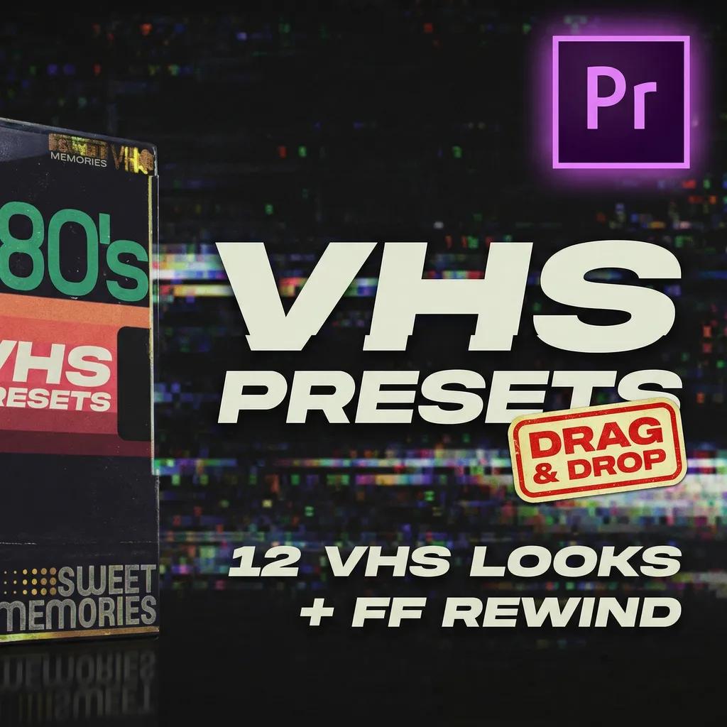 Premiere Pro Real VHS Presets 80s Retro Glitch Effects Drag & Drop