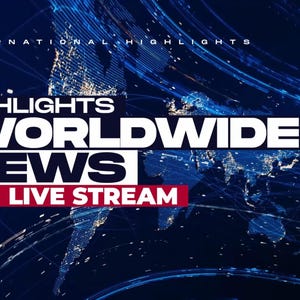 May include: A blue background with a world map and the text "HIGHLIGHTS WORLDWIDE NEWS LIVE STREAM" in white and red.