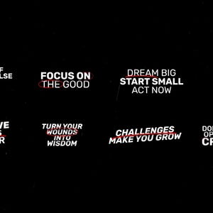 May include: A black background with white text and red strikethroughs. The text includes motivational quotes such as "Be yourself, everyone else is already taken" and "Dream big, start small, act now".