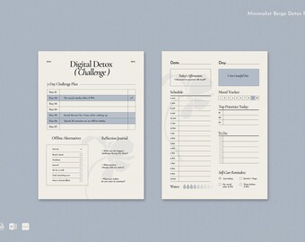 Minimalist Beige Detox Planner, Digital Detox Chalenge