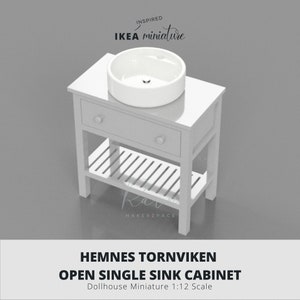 Miniatur Hemnes Tornviken Offene Waschbecken Schrank Für 1:12 Puppenhaus, Miniatur Waschbecken, Möbel für IKEA Puppenhaus, 3D STL Datei