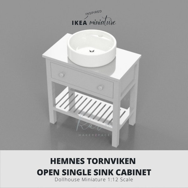 Miniature Hemnes Tornviken Open Single Sink Cabinet For 1:12 Dollhouse,  Miniature Bathroom Sink, Furniture for IKEA Doll House, 3D STL File