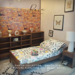 Miniature Danish Bed, Miniature Single Bed, Dollhouse Bed, Tiny Bed  | 3D STL File
