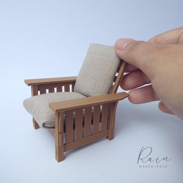 Reclining Morris Chair Dollhouse Miniature, Morris Chair 3D Miniature, Miniature Mission Chair, Miniature Chair for Dollhouse, 3D STL File