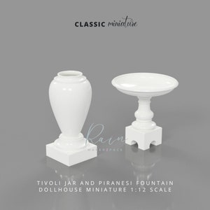 Mini Garden Fountain and Jar for Dollhouses, Piranesi Fountain and Tivoli Urn, Miniature Fountain, Dollhouse Garden Furniture, 3D STL File