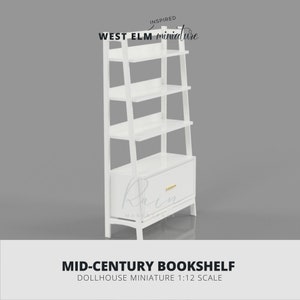 Miniature Bookshelf,  Mid-century Bookshelf For Dollhouse, 3D Model, 3D Print Dollhouse Bookshelf, Dollhouse 3D Print File, 3D STL File