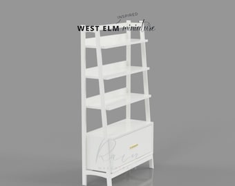 Miniature Bookshelf,  Mid-century Bookshelf For Dollhouse, 3D Model, 3D Print Dollhouse Bookshelf, Dollhouse 3D Print File, 3D STL File