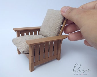 Reclining Morris Chair Dollhouse Miniature, Morris Chair 3D Miniature, Miniature Mission Chair, Miniature Chair for Dollhouse, 3D STL File