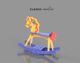 Caballo balancín, sala de guardería, mini muebles de casa de muñecas 1:12, caballo balancín en miniatura de casa de muñecas, caballo balancín de madera de casa de muñecas, archivo STL 3D