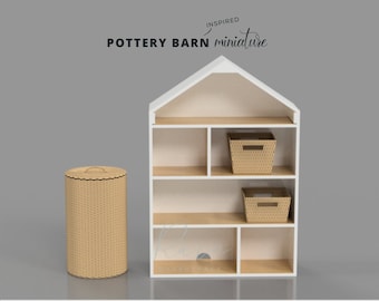 Miniature Modern House Bookcase For 1:12 Dollhouse, Pottery Barn-Inspired Dollhouse Furniture, Dollhouse Miniature Bookcase, 3D STL File