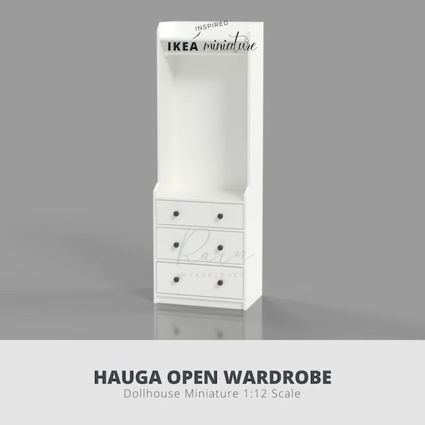 Miniature Ikea-Inspired Hauga Wardrobe  Furniture, IKEA Dollhouse Furniture, Miniature Dollhouse Wardrobe, 3D STL File