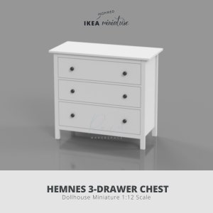 IKEA-Inspired HEMNES 3-drawer Chest For 1:12 Dollhouse, Miniature Furniture Dollhouse, IKea Dollhouse Chest of drawers, 3D STL File