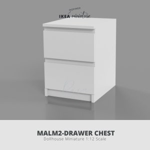 Miniature Ikea-Inspired MALM 2-Drawer Chest for 1:12 DOLLHOUSE, Ikea Dollhouse Furniture, Dollhouse Chest of drawers, 3D STL File