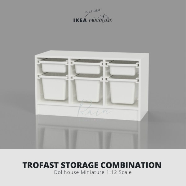 Muebles en miniatura Caja de almacenamiento Trofast inspirada en Ikea para casa de muñecas 1:12, muebles de casa de muñecas IKEA, contenedor de almacenamiento de casa de muñecas, archivo STL 3D