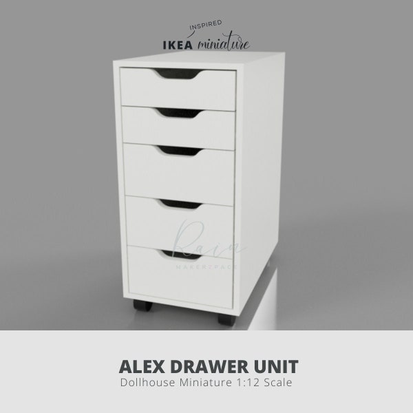 Ikea-Inspired Alex Drawer Unit  1:12 Miniature Model, IKEA Dollhouse Furniture, Dollhouse Chest of drawers, 3D STL File