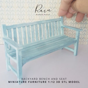 Charming Miniature Backyard Bench and Seat - 2pcs 3D STL File for 1:12 Scale Dollhouse, Miniature Bench Furniture image 2