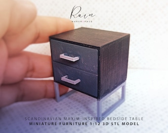 Miniature Scandinavian-Inspired Bedside Table with Miniature Drawer - 3D CAD Model for 3D Printing